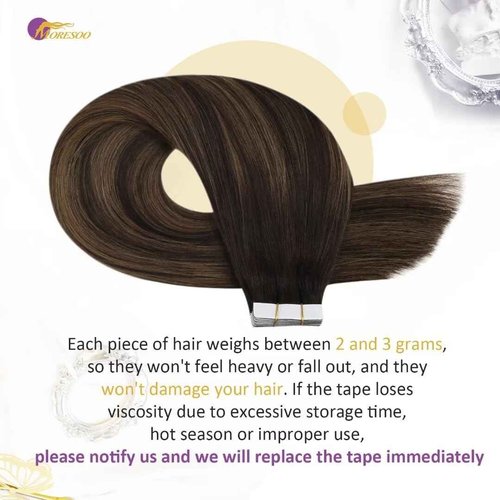 Tape Bundle Total 30 Pieces-Moresoo Tape in Hair Extensions Human Hair 20Pcs and Tape in Hair Extensions 10Pcs Balayage Darkest Brown Mix with Medium Brown (20pcs/50g+10pcs/25g) 20inch Bundle