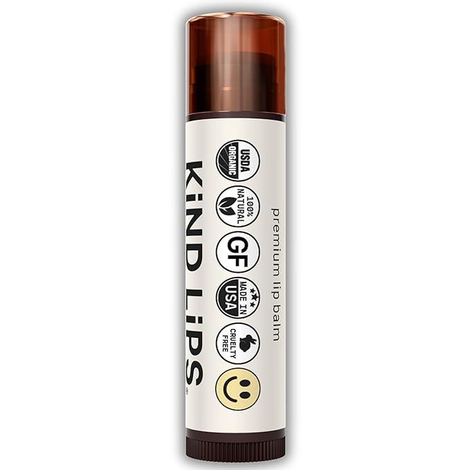 Kind Lips Organic Holiday Variety 4-Pack Lip Balm (Sweet Mint, Vanilla Lemon, Georgia Peach, Strawberry) - Natural Cruelty-Free, Gluten-Free, Made in USA