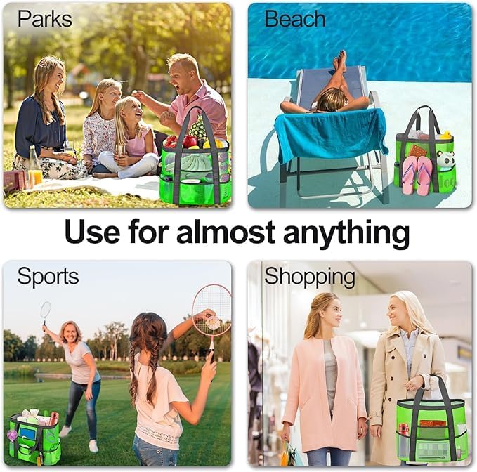 Mesh Beach Bags for Family - Women Beach Tote Bag for Toys, Towels, Travel Vacation Cruise Essentials