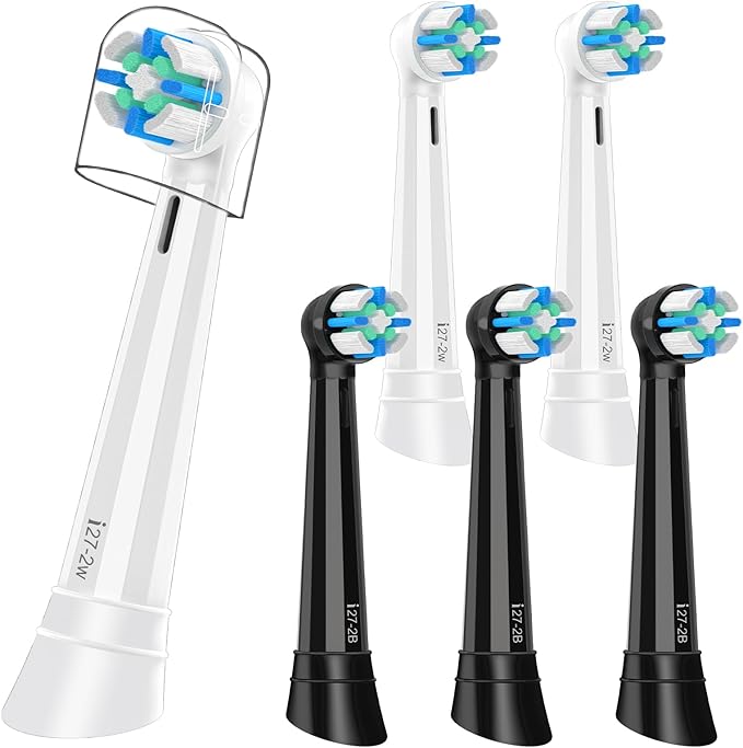 6 Pcs IO Replacement Heads Compatible with Oral B IO 2/3/4/5/6/7/8/9/10/Deep Clean Electric Toothbrush, Medium Bristles Brush Heads Compatible with Oral B IO for Effective Plaque Removal (Black/White)