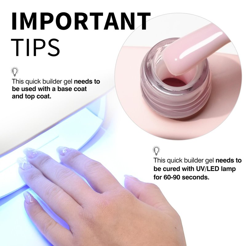 CANNI Quick Builder Nail Gel For Nails Set – 6 Colors 9ML Clear White Pink, Soak Off UV LED Nail Extensions & Strengthening, Self-Leveling Builder Gel for DIY Manicure & Salon Use Women