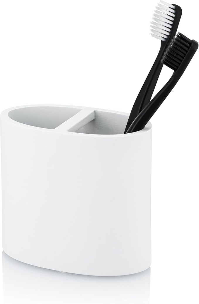 Essentra Home Matte White Toothbrush Holder for Home Bathroom - Multifunctional Electric Toothbrush, Toothpaste, Razor and Accessories Storage Organizer for Vanity Countertop