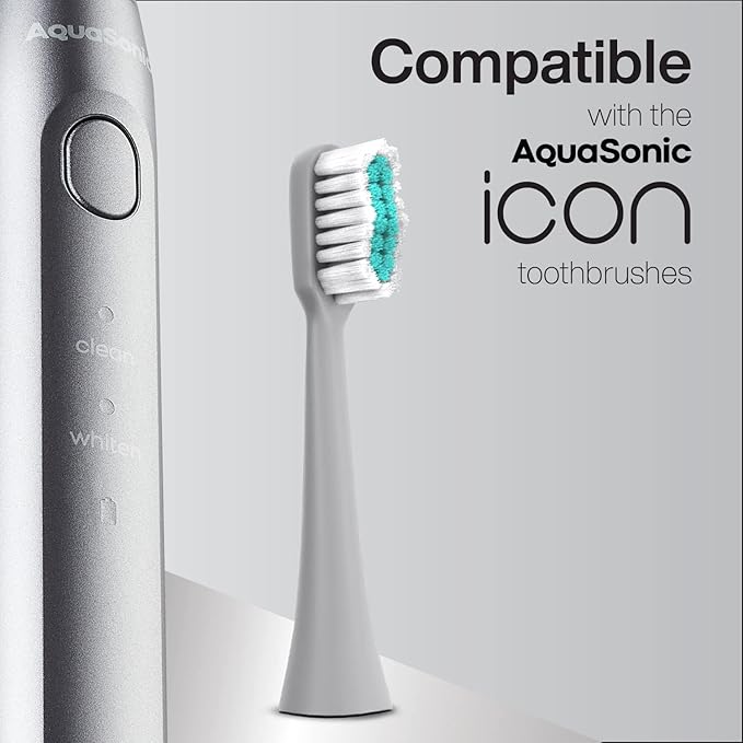 AquaSonic Genuine Icon Replacement Brush Heads | Compatible with AquaSonic Icon Toothbrush | 2 Brush Heads | for Normal & Sensitive Teeth (Stone)