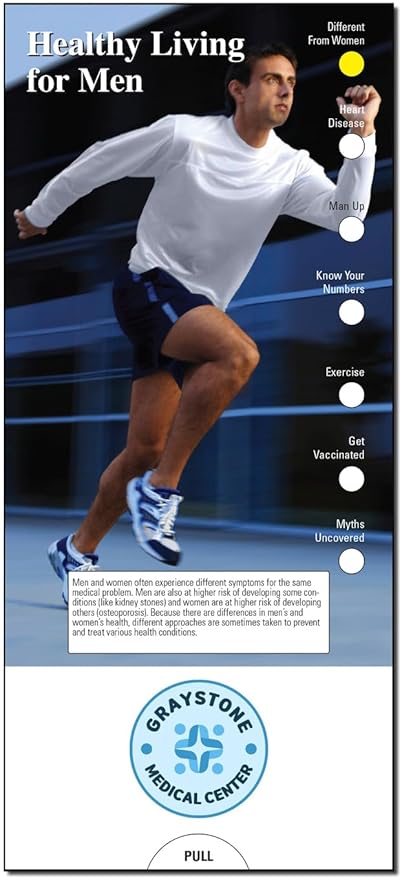 ZOCO - Healthy Living for Men Slide Chart - Custom Promotional Item (Pack of 250) - Diet, Exercise, Mental Health Guide, Brochure - Doctor’s Office, Health Clinics, Fitness Handout - 3.75 x 8.5 in.