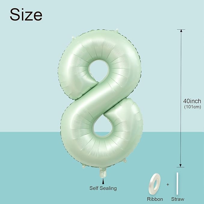40 Inch Olive Green Large Number Balloons 0-9, Number 8 Balloons Foil Mylar Big Number Balloons, Helium Number Balloons Decorations For Birthday, Anniversary Events, Wedding Party