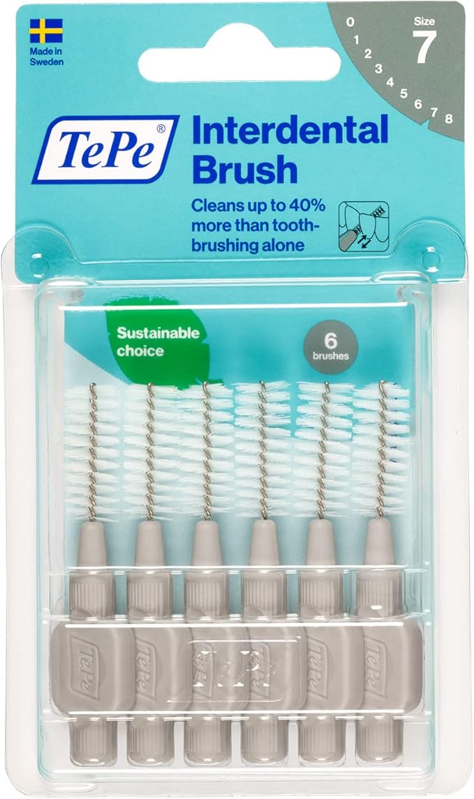 TePe Interdental Brush Original, Soft Dental Brush for Teeth Cleaning, Pack of 6, 1.3 mm, Extra-Large Gaps, Gray, Size 7