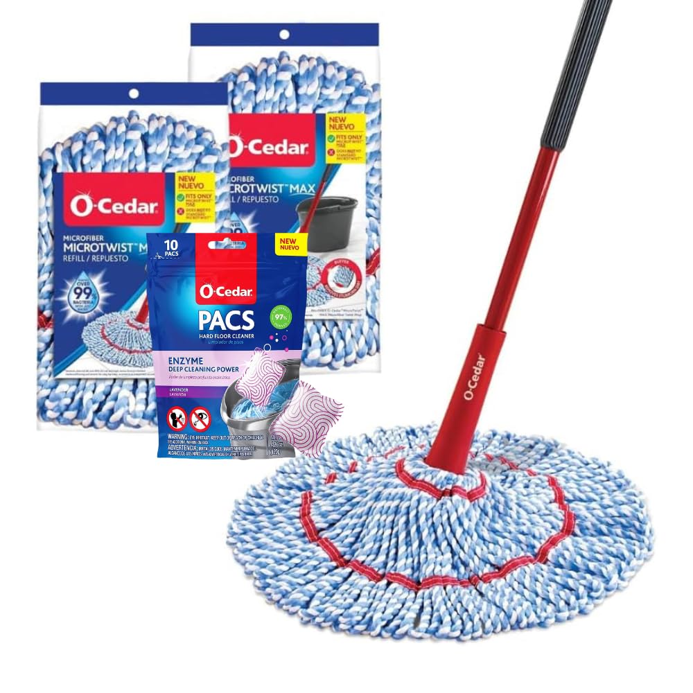 O-Cedar MicroTwist MAX Microfiber Mop with 2 MicroTwist MAX Refills and Lavender Floor Cleaning PACS (Variety Pack)