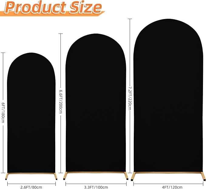 Arch Covers,Arch Backdrop Stand Fitted Cover for Wedding Birthday Party Ceremony Banquet Decoration(7.2FT&6.6FT&6FT,Black,Cover Only)