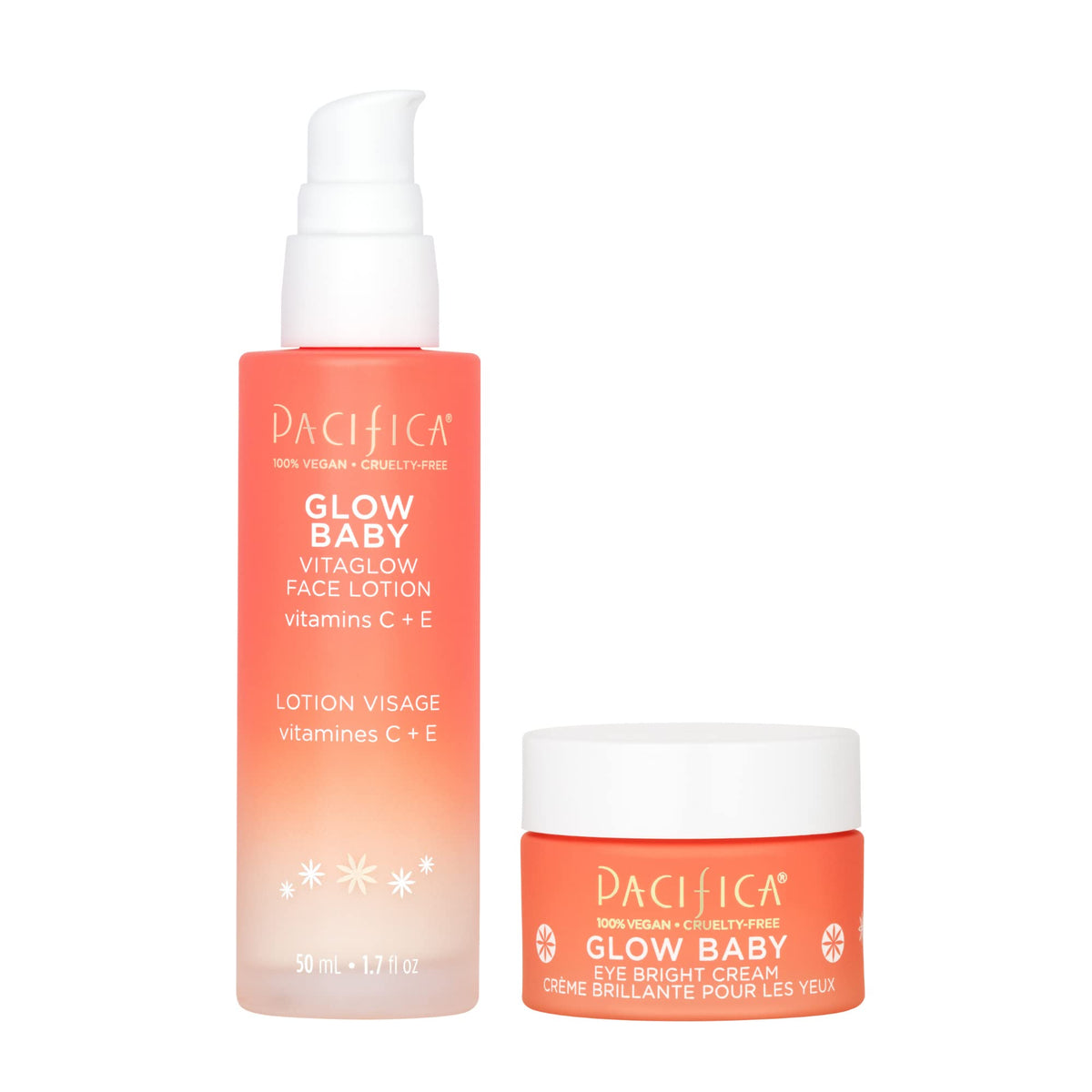 Pacifica Glow Baby Face Lotion & Eye Cream Set of 2 – Brightening Vitamin C Moisturizer + Depuffing Eye Cream with Caffeine & Hyaluronic Acid, Daily Hydration for Glowing Skin, 100% Vegan Clean Beauty