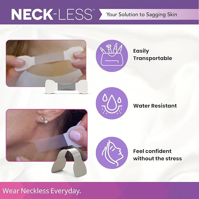 NECK-LESS Professional Face Tape - Patented Face Lift System, Invisible Enhancement Strips for Jawline & Neck (50 Strips)