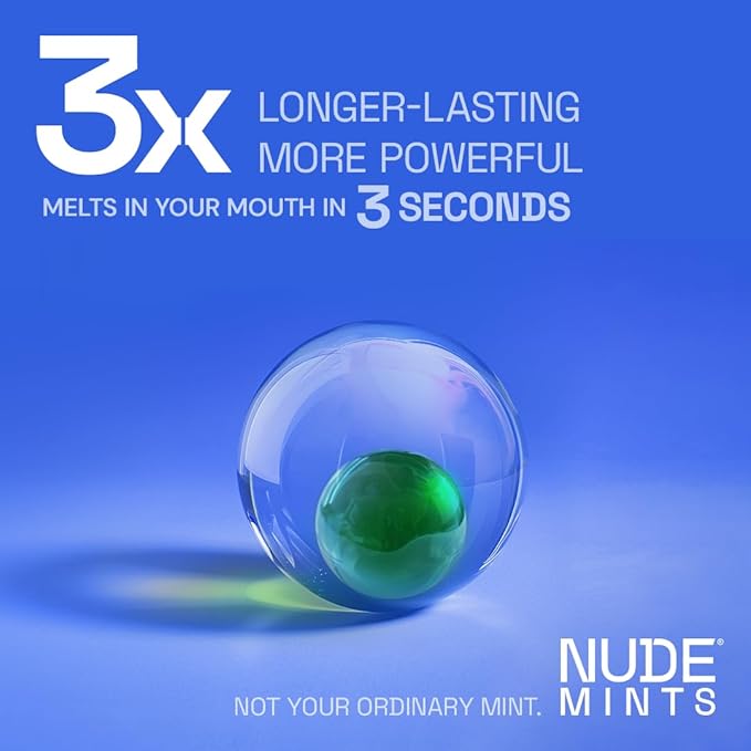 NUDE MINTS | Dual Action Liquid Capsules | Mouth Watering Mint - Lasts 3X Longer - 3X Stronger - Extreme Bad Breath Treatment For Adults - Sugar Free, 0 Calorie - Peppermint - 10 Pack - 300 Capsules