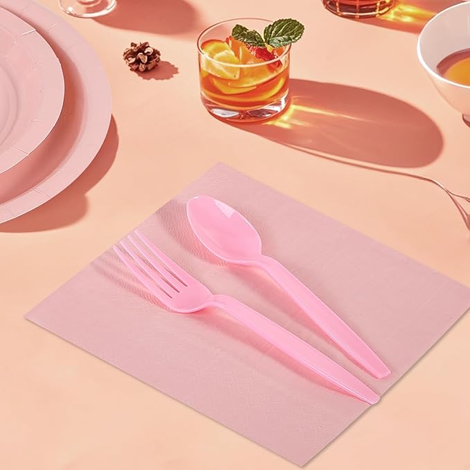 Ottin 169PCS Pink Party Supplies for 24 Guests – Disposable Paper Plates, Napkins, Cups, Forks, Knives, Spoons & Tablecloth for Birthday, Wedding, Halloween, Thanksgiving, Christmas, and New Year