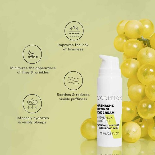 Volition Beauty Grenache Retinol Eye Cream with Peptides + Hyaluronic Acid | Gentle, Effective Formula for Crow's Feet & Firmer Undereye Area | Moisturizing Eyecare to Smooth Fine Lines & Wrinkles