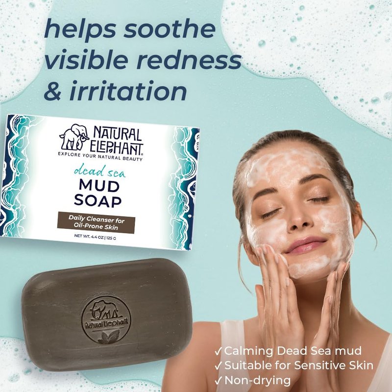 Natural Elephant Dead Sea Mud Soap Bar | Mineral-Rich Face & Body Cleanser with Natural Dead Sea Minerals | 4.4 oz (125 g) Pack of 3