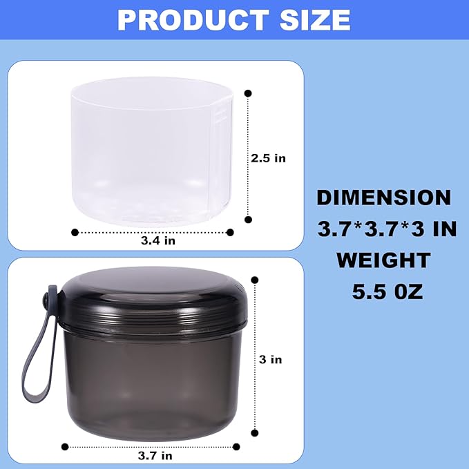 Denture Case, Leak Proof Denture Bath Cup for Travel, Denture Container Cups for Soaking Full & Partial Dentures, Retainers, Denture Cleaning Kit Holder Box with Denture Cleaner Brush-Transparent Grey