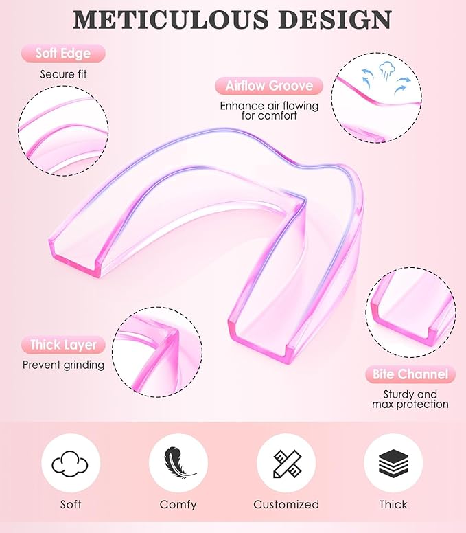 Litlcutie Large Mouth Guard for Grinding Teeth at Night, Night Guards for Teeth Grinding,Mouthguards for Grinding of Teeth, Sleep Guard with 2 x 5X Mirror Mouth Guard Case, Large (4 Pack)