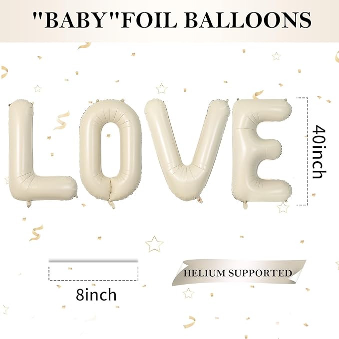 Biapian 40 Inch Love Letter Balloons, Cream Foil Balloons Big LOVE Balloons, 4 Pcs Giant Foil Aluminum Balloon Helium for Birthday, Baby Shower, Wedding, Valentines Day Marriage Party Decorations