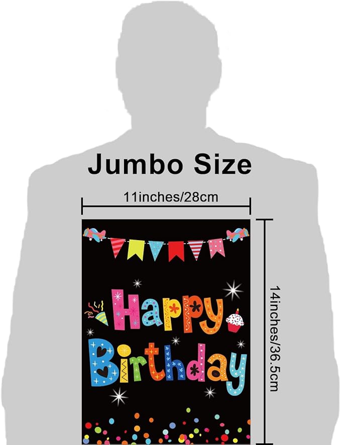 party greeting Jumbo Birthday Card Giant Guest Book Black Happy Birthday Party Decorations Supplies Gifts for Coworker Teacher Boys Girls -Large 14 x 22 inches