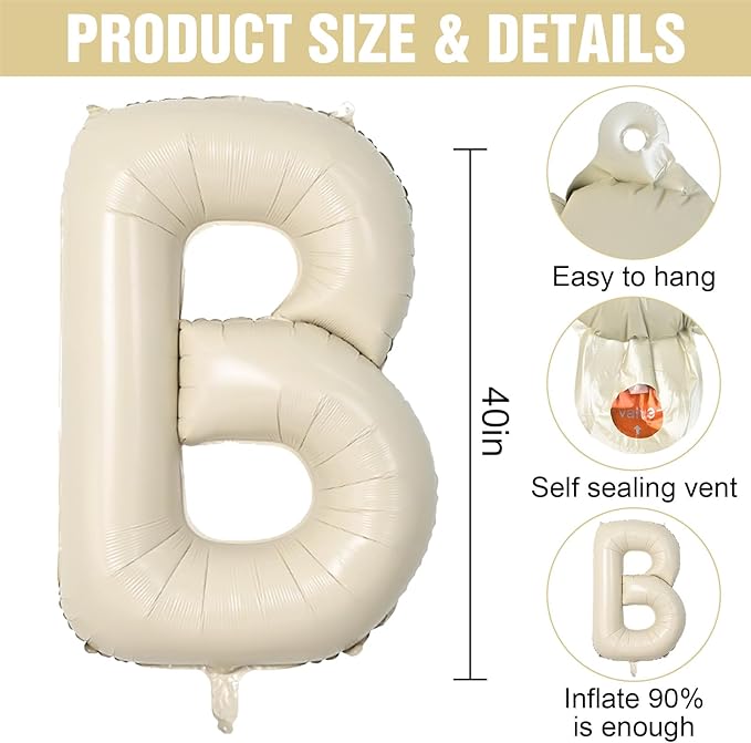 Cream BABY Balloons,40 Inch Letter Baby Balloon Banner Beige for Baby Shower Gender Reveal Backdrop Party Decorations