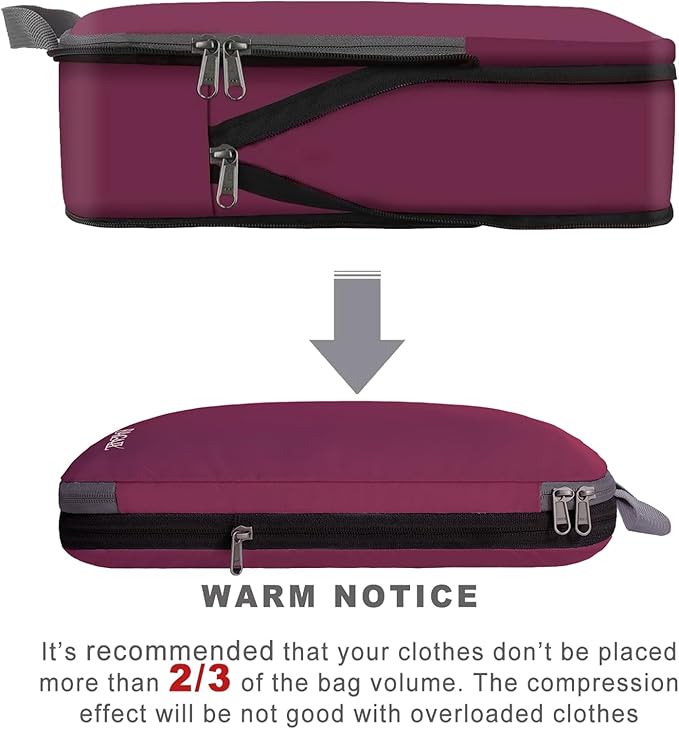 BAGAIL 4 Set/6 Set/8 Set Compression Packing Cubes Travel Accessories Expandable Packing Organizers (Cloth Pattern, 4-Burgundy)