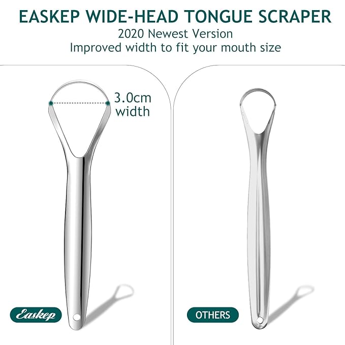 Tongue Scraper (2 Pack), Wide-head Tongue Cleaner with Nice Carrying Box, Easkep 100% Stainless Steel Tongue Scrapers Cleaners, for Men, Women, Adults, Kids