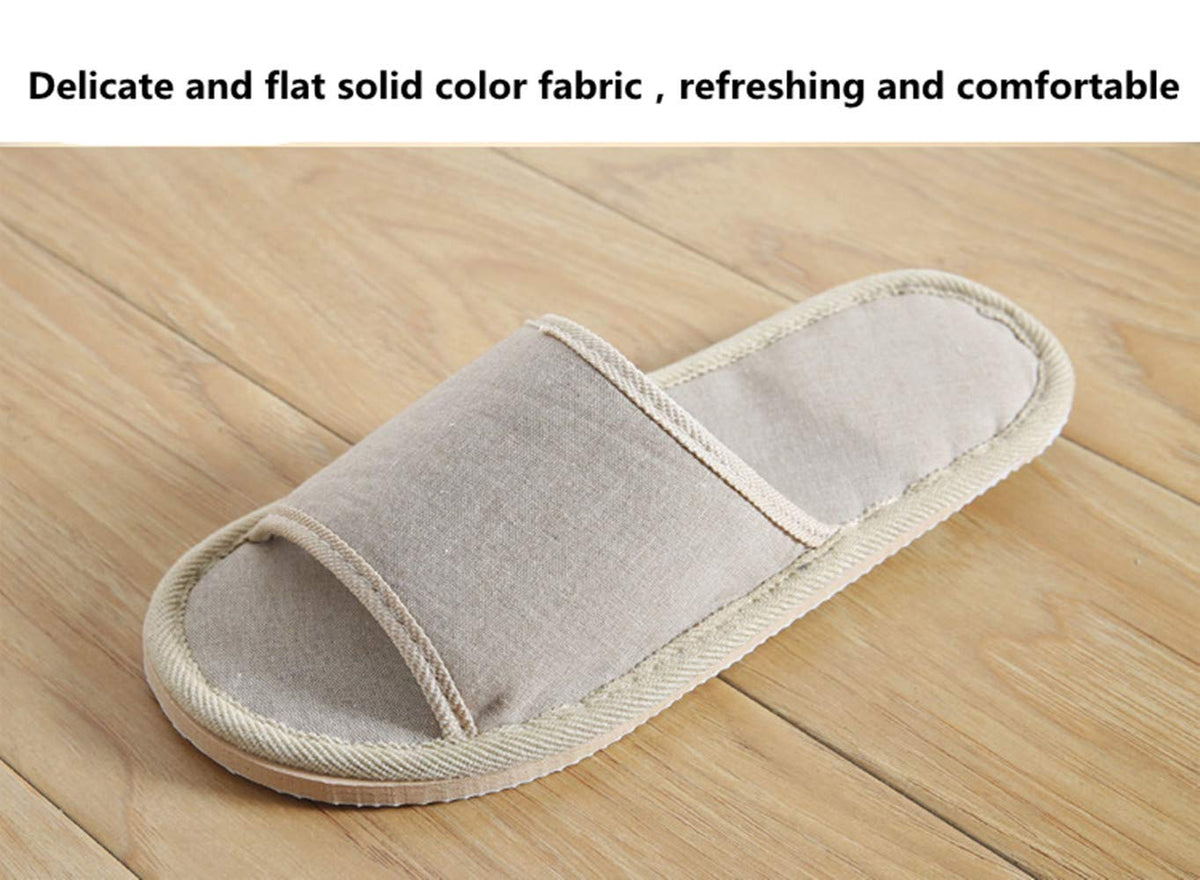 6 Pair of Open Toe Breathable Slippers,Solid Color Casual Slippers,Spa Slippers for Guests, Hotel, Travel, Unisex Universal Size Washable (6 beige medium size)