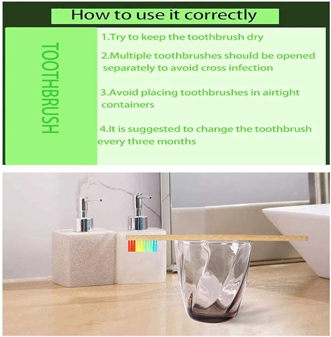 Bamboo Toothbrush with Soft Charcoal Bristles 10 Pack, Natural Wood Toothbrushes Round Handle with Colored Standing Bottom Recyclable, Eco-Friendly, Tooth Brush Set Multipack (Multicolor - Kids)