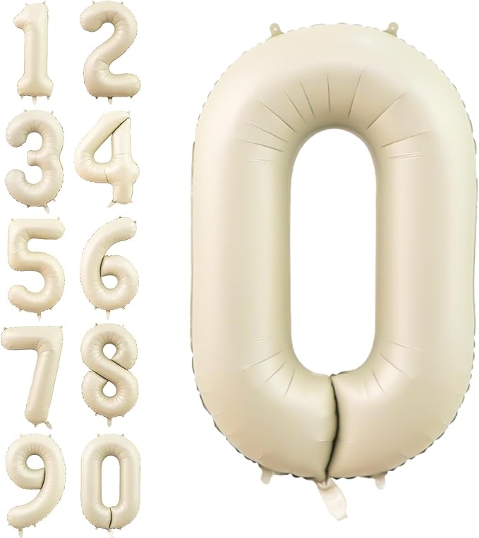 Number 0 Balloon Beige,40 Inch Large Cream Foil 0 Helium Balloons for Boys Girls Birthday Anniversary Decorations