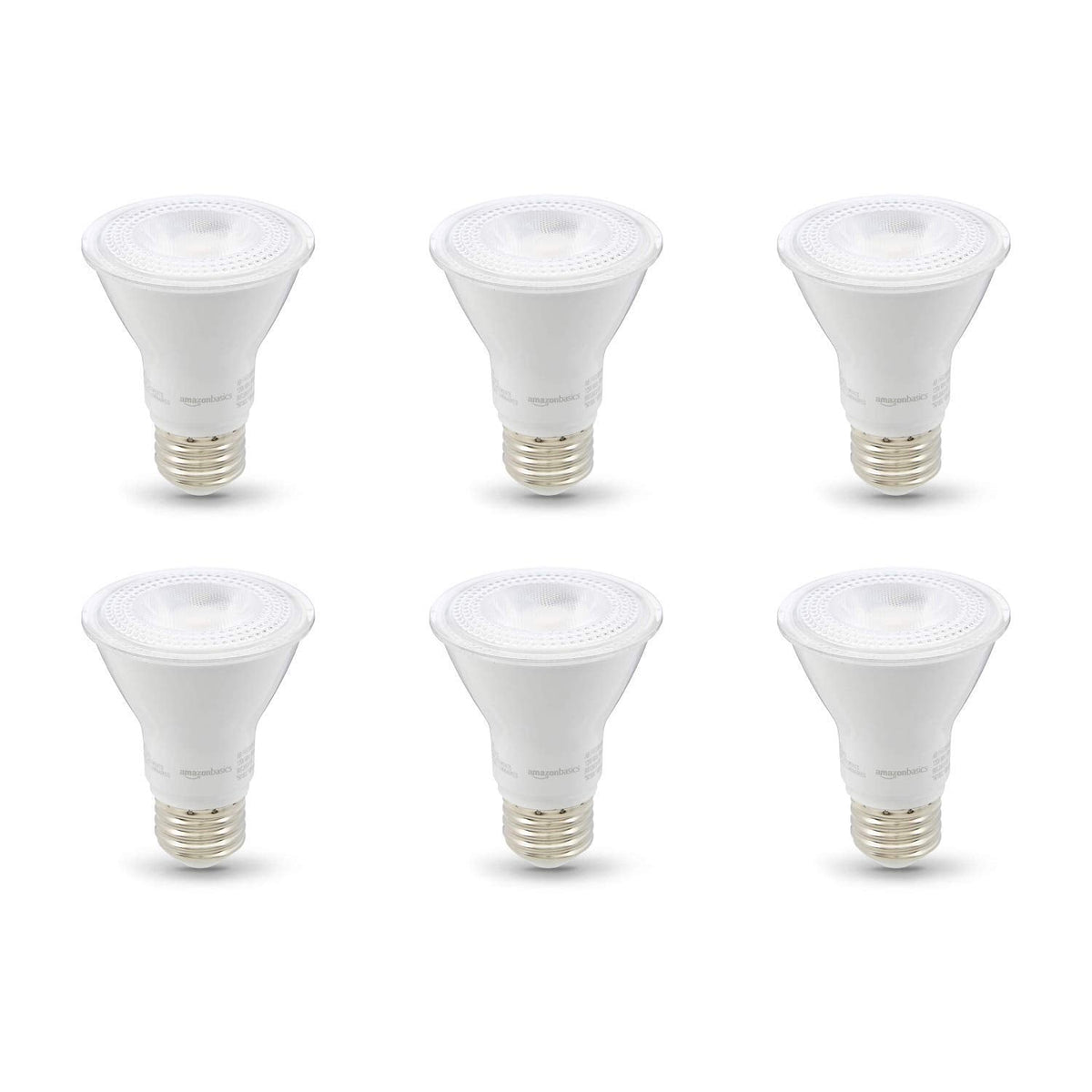 Amazon Basics PAR20 LED Light Bulb, 50W Equivalent, 7W Energy Efficient, E26 Standard Base, Warm White 3000K, Dimmable, 10,000 Hour Lifetime, 6-Pack
