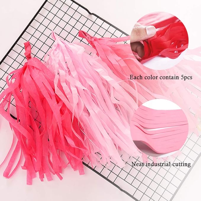 Pink Tissue Paper Tassel DIY Hanging Paper Decorations Party Garland for Parties, Weddings, Festivals, Baby Showers - 20PCS (PINK 35CM)