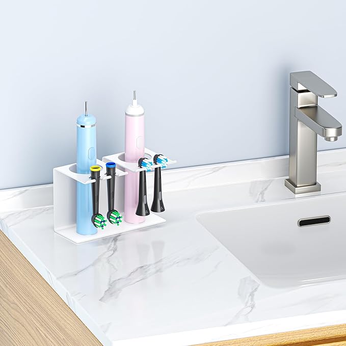 Electric Toothbrush Head Holders Desktop or Wall Mounted Electric Tooth Brush Holders, Bathroom Shower Tooth Brush Head Holder, Adhesive Toothpaste Holder, Toothbrush Head Stand, White