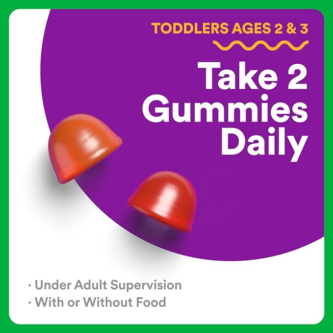 SmartyPants Organic Toddler Multivitamin Gummies: Omega 3 (ALA), Vitamin D3, C, Vitamin B12, B6, A, K & Zinc for Immune Support, Biotin, Vegetarian, Two Fruit Flavors, 60 Count (30 Day Supply)