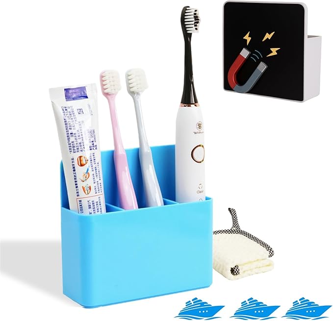 Cruise Essentials 2026 – Magnetic Toothbrush Holder for Cruise Ship Cabin, Wall-Mounted Cruise Bathroom Organizer, Travel Toothbrush Holder for Caribbean Cruise & Alaskan Cruise Must Haves (Blue)
