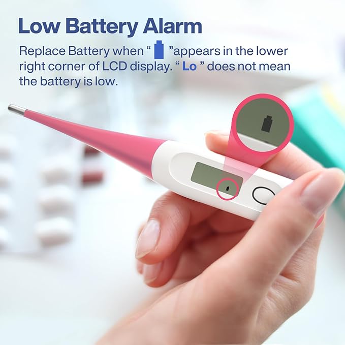 Boncare 10 Seconds Oral Thermometer for Adults and Kids - Accurate & Safe Rectal Thermometer for Baby with Fever Alarm, Digital Thermometer (Pink)