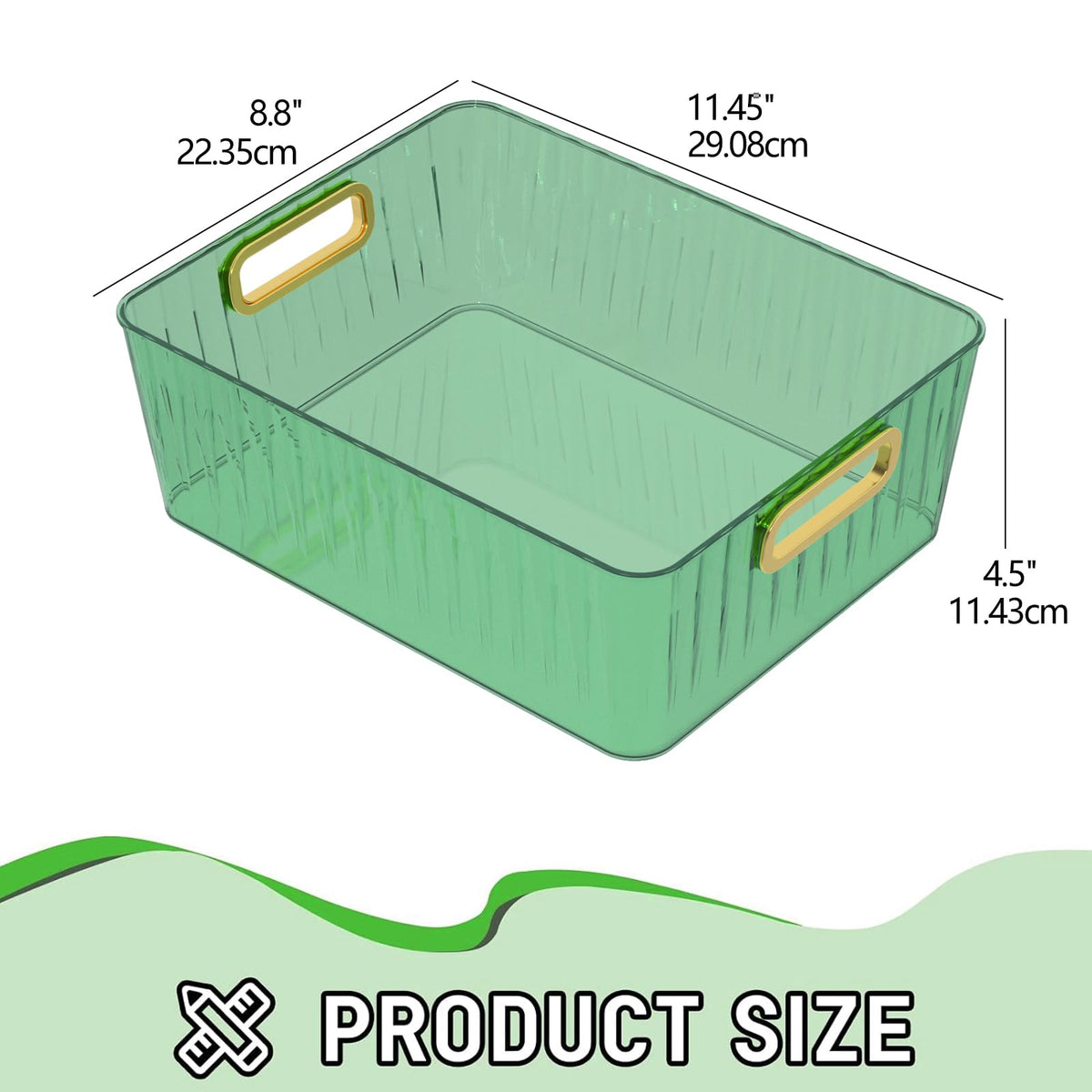 Vadidiya Clear Storage Organizer Bins, Plastic Cosmetic Storage Bin, Green, 4 Packs