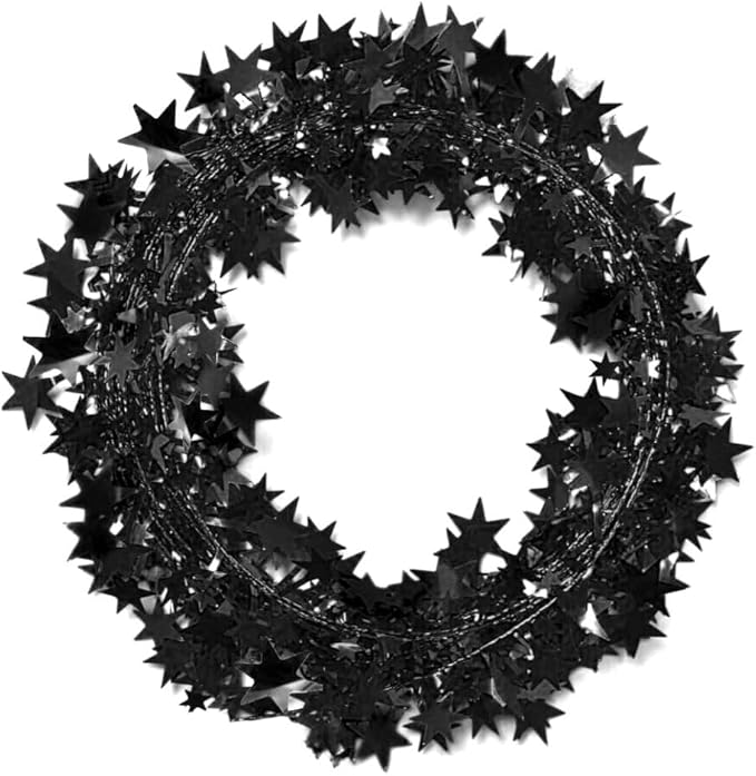 PMU 150 Ft Star Wire Shiny Garland Black Star - Halloween, Christmas Party, Wedding, Birthday, Festive Home Decoration Ornament Black Star (6pc-25Ft Each)