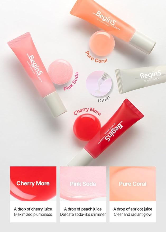 Lip Care Color Oil #Pure Coral 0.34 Fl Oz, Vegan Tinted Lip Oil with Jelly Massager for Dry Lips, Hydrating & Cooling Lip Treatment, Long-Lasting Glow & Volume, Korean Lip Oil, BeginS