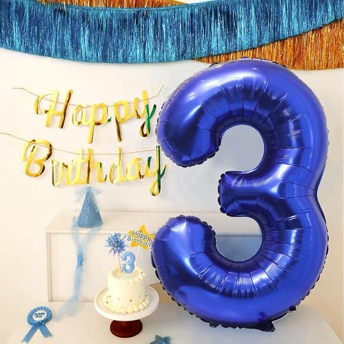 40 inch Navy Blue Number Balloon Dark Blue 3 Balloons Giant Foil Helium Balloons Blue Number 3 Balloon for 3rd Birthday Party Decorations