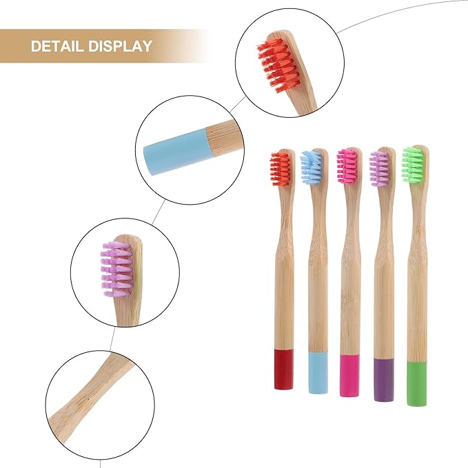 5Pcs Toothbrush Soft Charcoal Bristles Wooden Handle Portable Round Grip S Oral Care Accessories Random Color