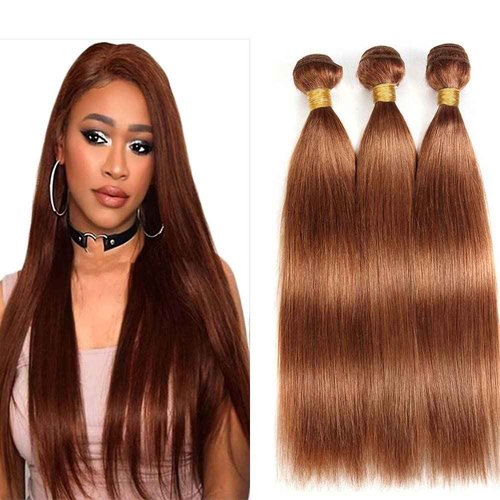 Giginger Brazilian Human Hair Bundles 16 18 20 Inch Color 30 Light Brown Straight Bundles Human Hair Straight Unprocessed Virgin Quick Weave Hair for Black Women