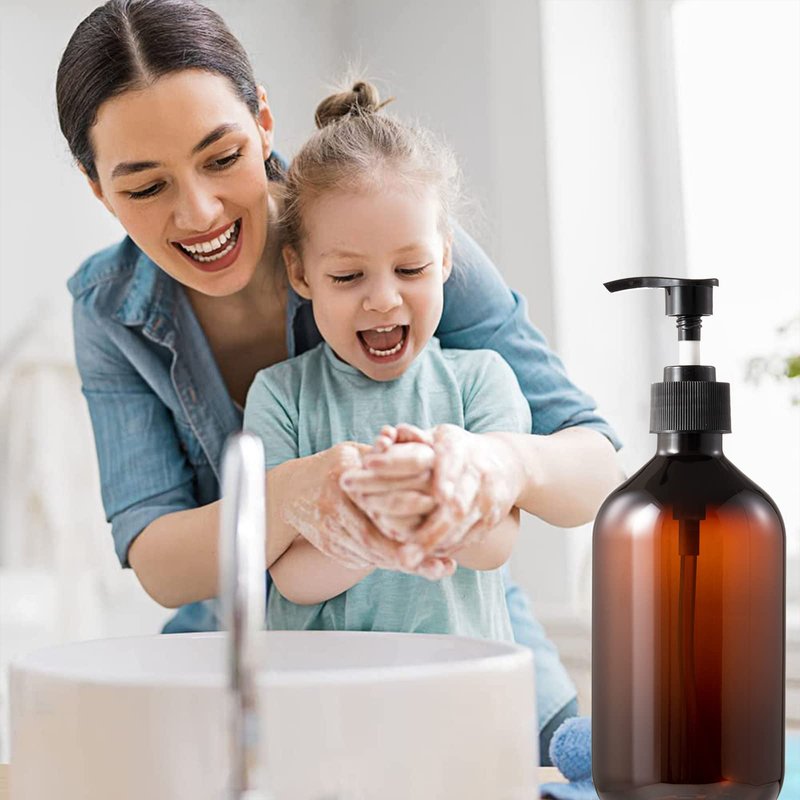 Amorettise 12 Pack Shampoo and Conditioner Dispenser Bottles, 8 Pack 22 Oz and 4 Pack 8 Oz Refillable Square Plastic Pump Bottles, Shower Soap Dispenser for Shampoo Conditioner Body Wash (Amber)
