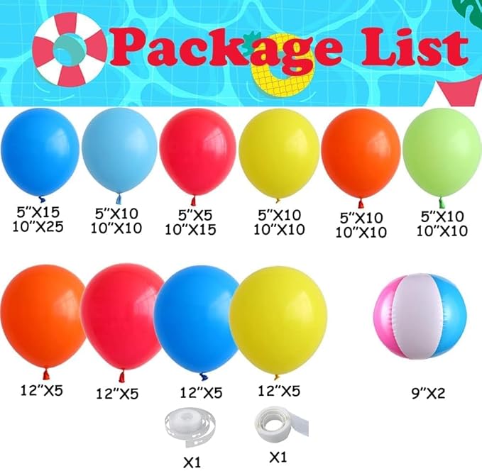 Pool Beach Party Decorations 146pcs Hawaiian Tropical Balloon Garland Arch Kit for Summer Luau Hawaiian Birthday Party Supplies