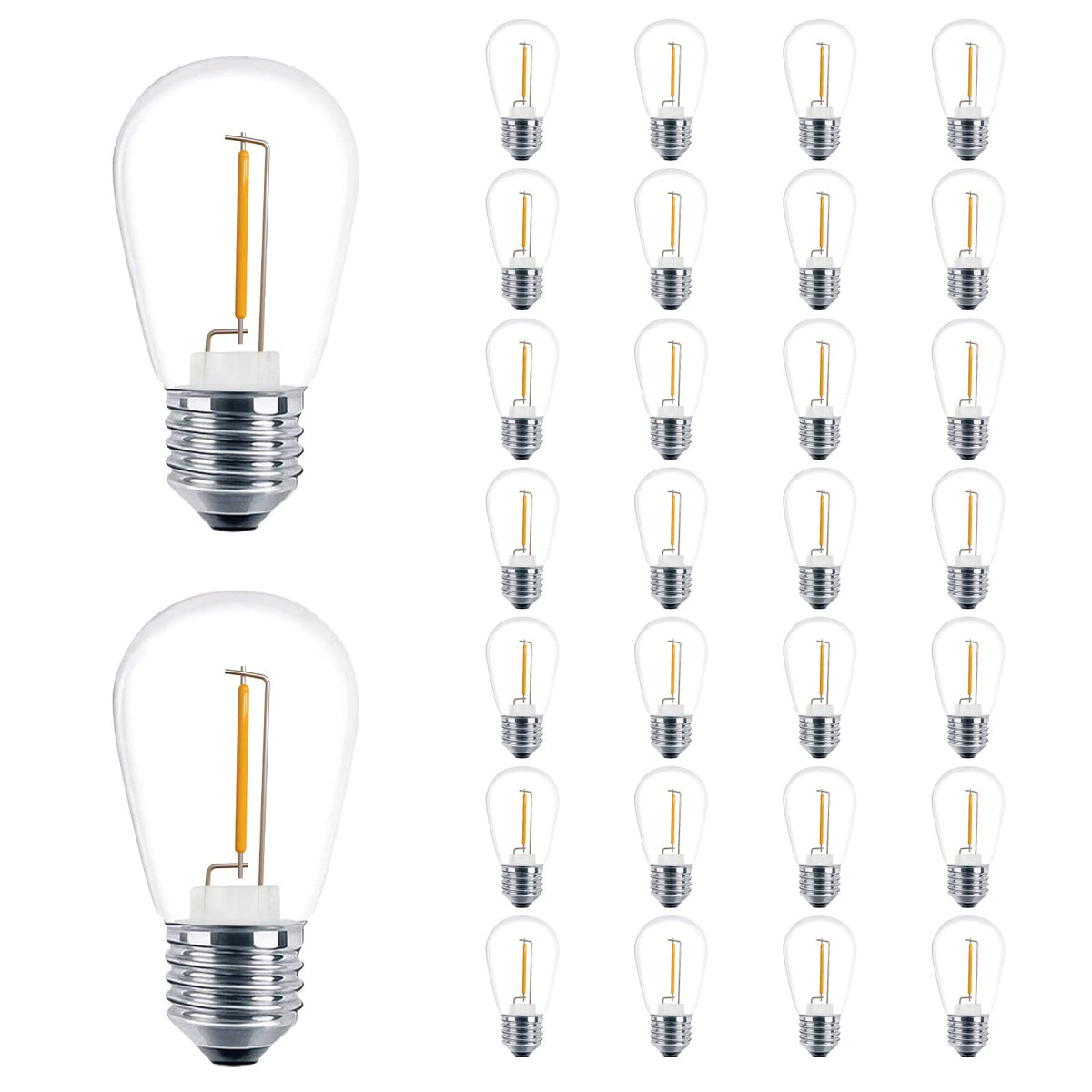 VISTERLITE 30 Pack S14 Edison Light Bulbs, Shatterproof LED Replacement Bulbs for String Lights, Patio Low Wattage LED Filament Clear Bulb, E26 Medium Base, Warm White 2200K, Non-Dimmable