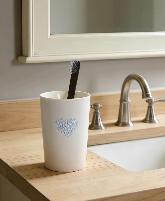 Kelake White Ceramic Tumbler Cup for Bathroom Toothpaste Toothbrush Holders Water Milk Drinks Cup 350 ml Bathroom Blue Heart Couples Cup for Christmas Birthday