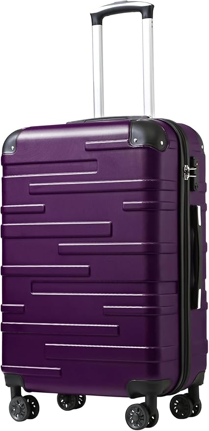 Coolife Hardside Checked Luggage with TSA Lock, Spinner Wheels, Telescopic Handle, Lightweight Suitcase (Purple, M(24in))