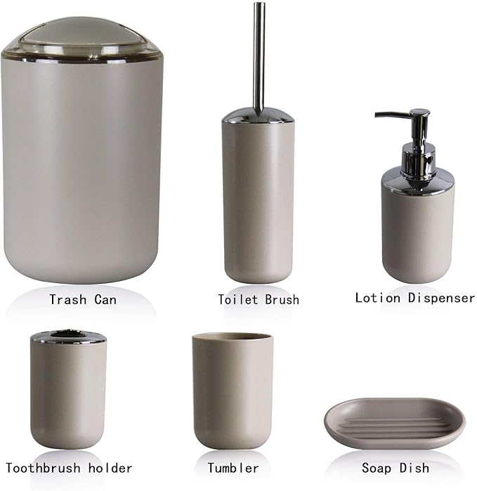 IMAVO Bathroom Accessories Set,Bathroom Set,7 Pieces Bathroom Accessory Set,Tray,Toilet Brush,Trash Can for Bathroom Décor and Housewarming Gifts
