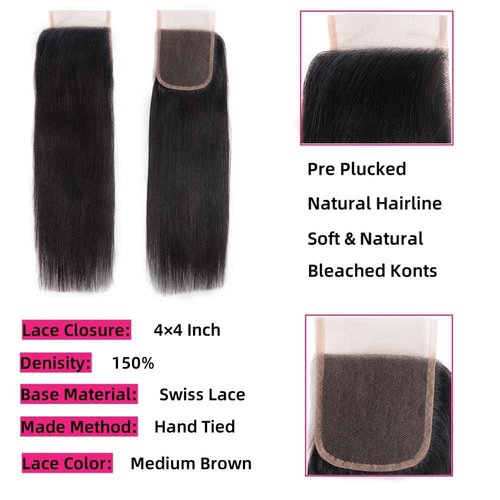 12 inch 14 inch short hair bundles 10A Brazilian Straight Virgin Hair 4 Bundles with Closure Straight Hair 100% Unprocessed Straight Human Hair Extensions 50g/Pcs Natural color
