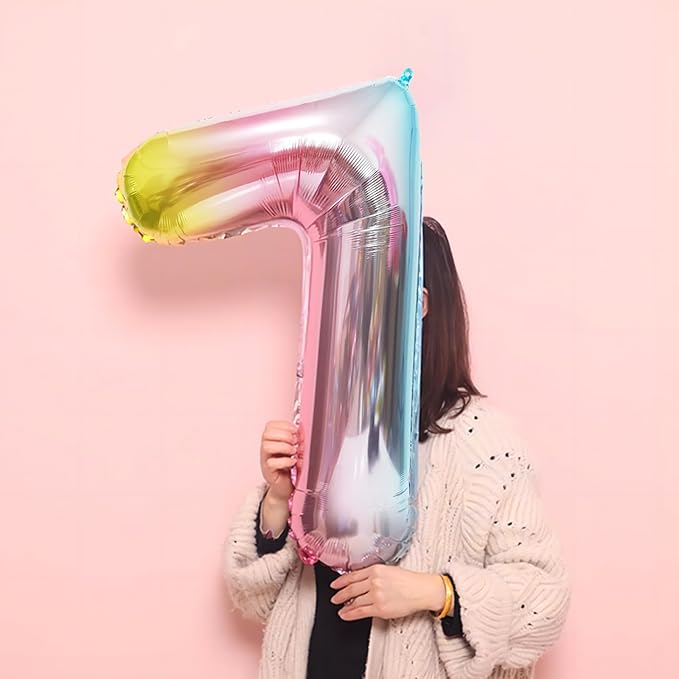 Rainbow Number Balloons Birthday Balloons - Giant Number 7 Balloon 40 inch, Numbers Balloon Birthday Decorations, Rainbow Party Supplies for Baby Shower