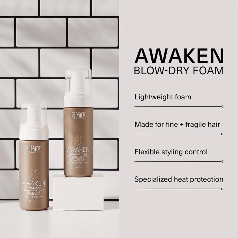 SURFACE Hair Awaken Thickening Blow Dry Foam, Protect, Strengthen Fine & Fragile Hair, 5 Fl. Oz.