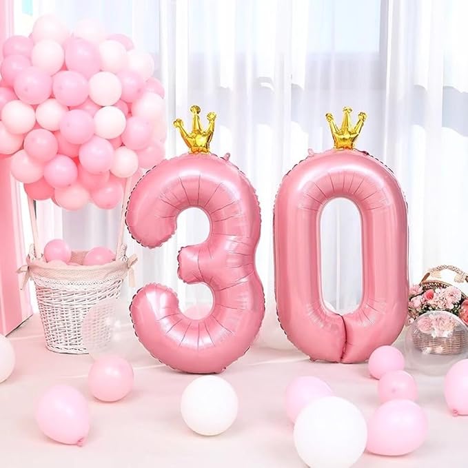 40 inch Pink Number 1 Balloon with Crown, Pink Crown Balloons 0-9 for 1st Birthday Party Anniversary Decorations Supplies